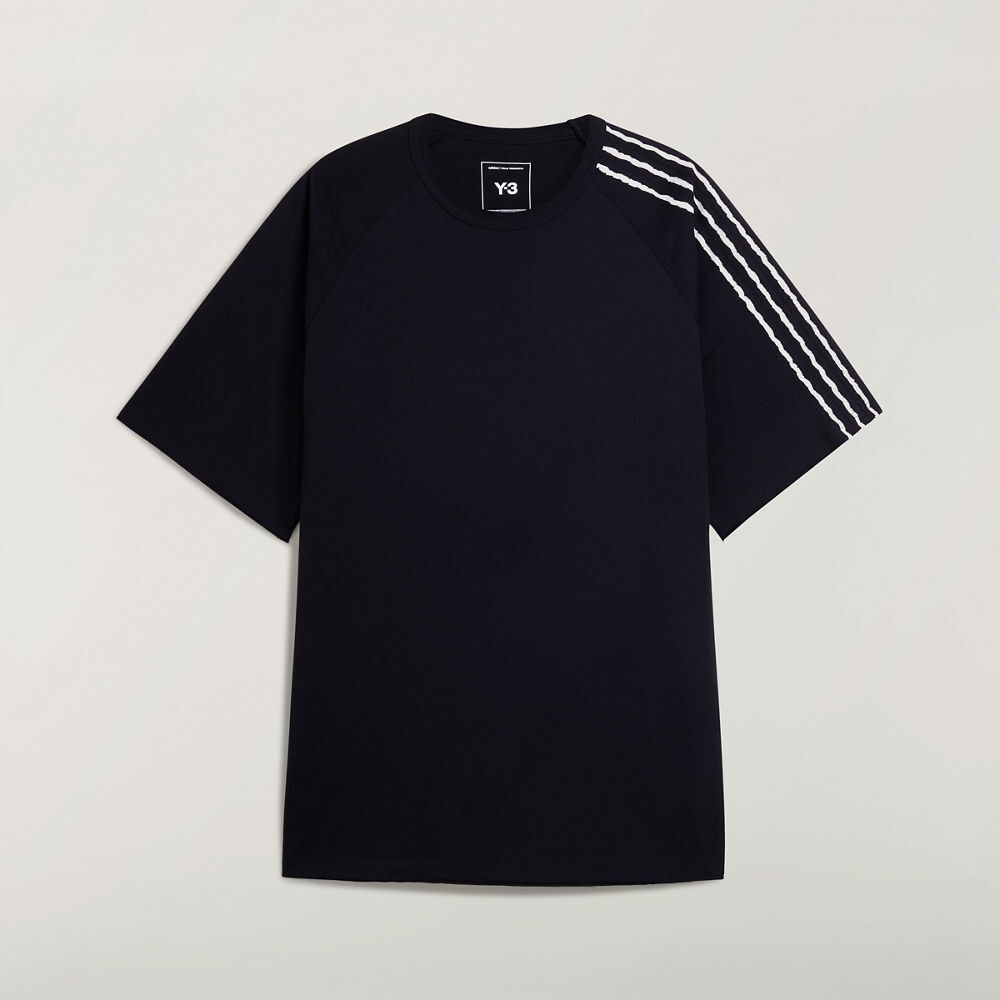 【 Y-3 RE 3 STRIPES SS TEE 仿舊破壞三線短T - 黑 】