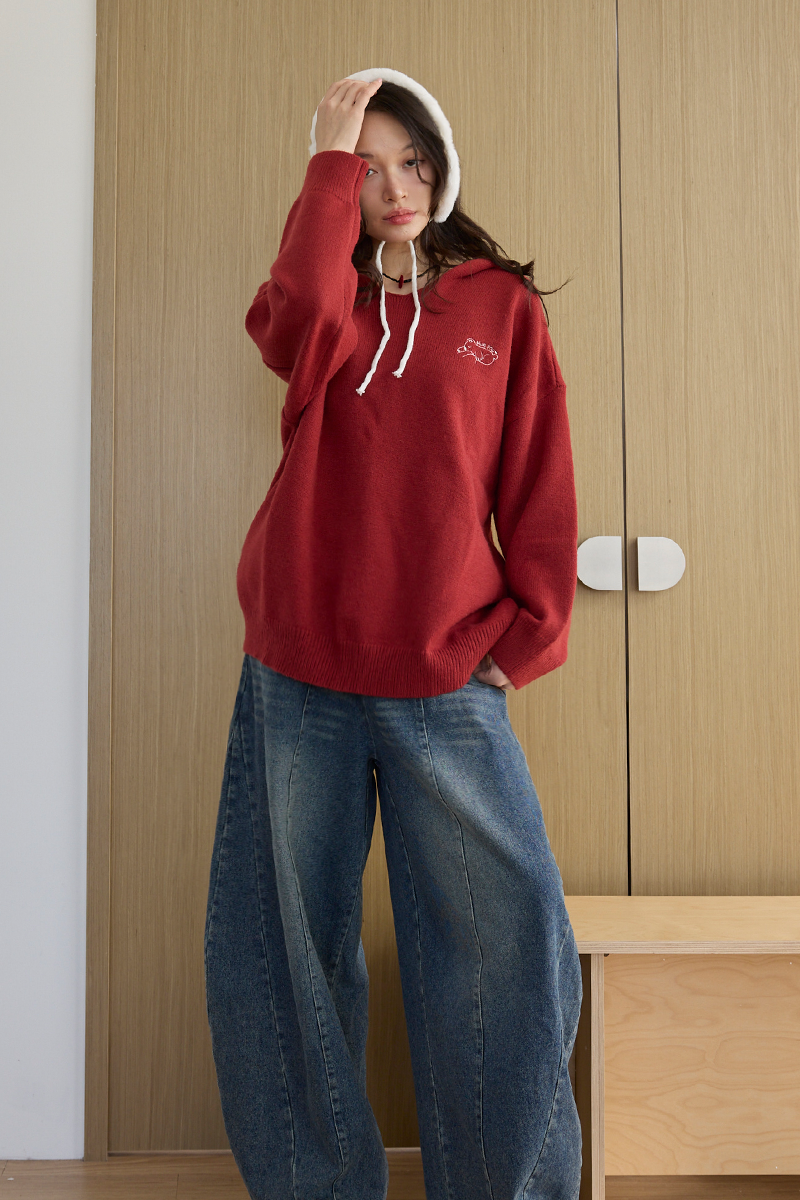 刺繡連帽毛衣長版上衣