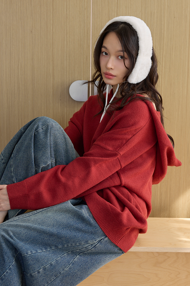 刺繡連帽毛衣長版上衣