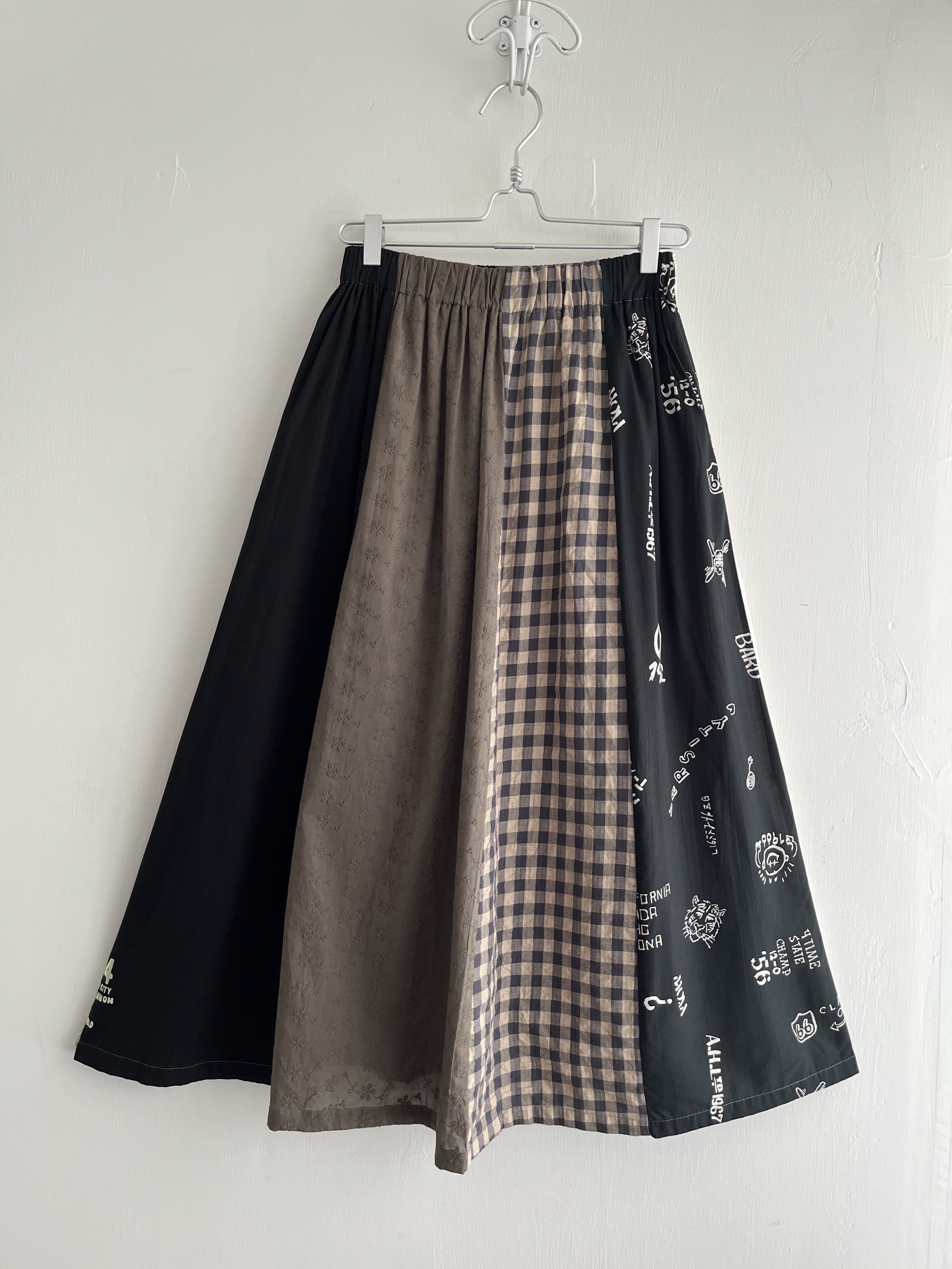 啡黑色拼布拼花全橡筋裙