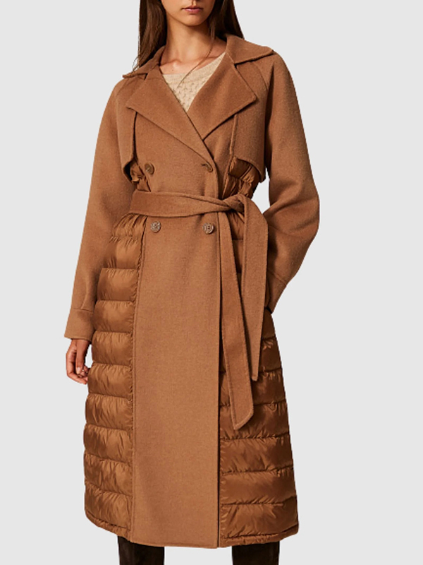 TWIN-SET 毛料拼接鋪棉大衣