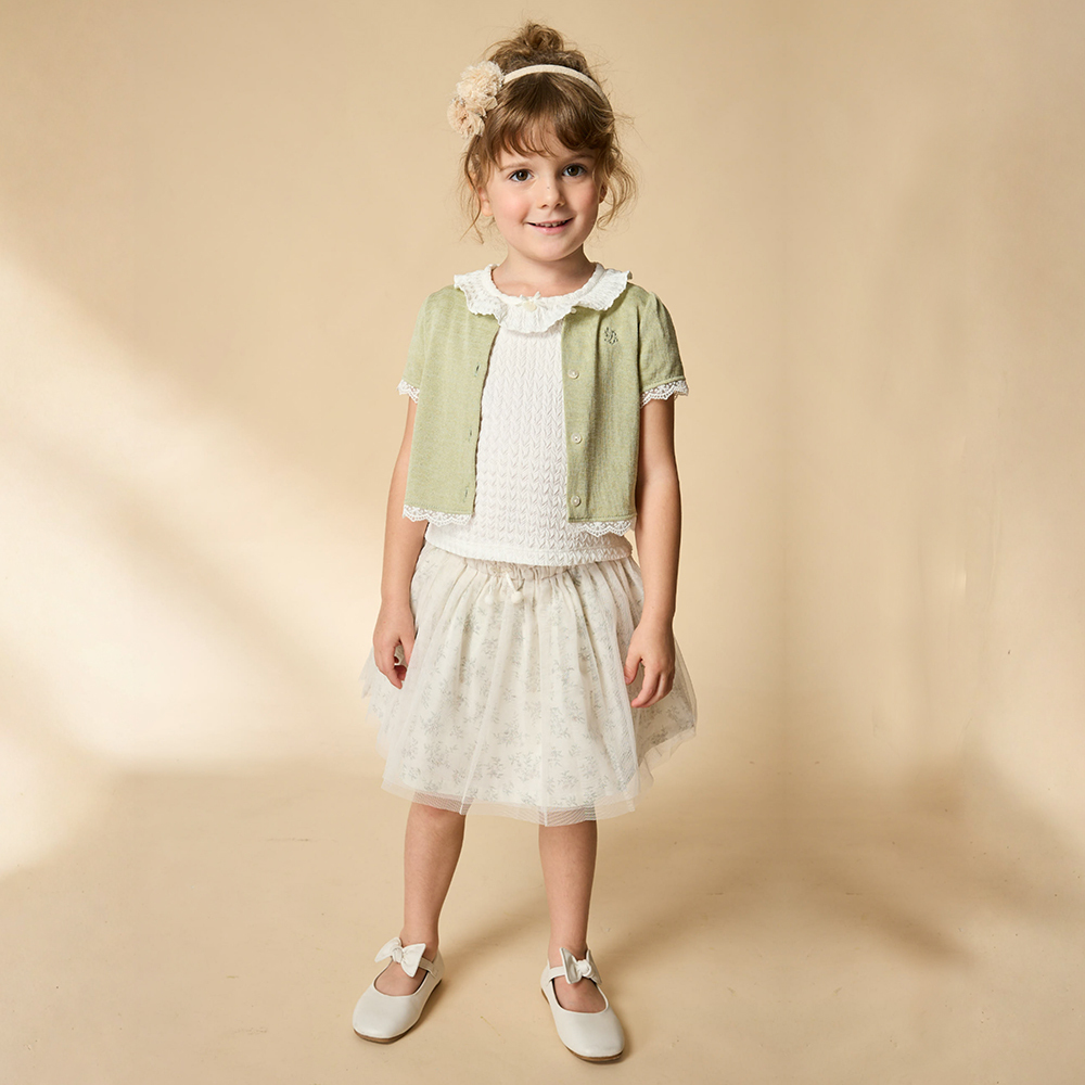 PIPPY 優雅剪接蕾絲圓領短袖外套 綠