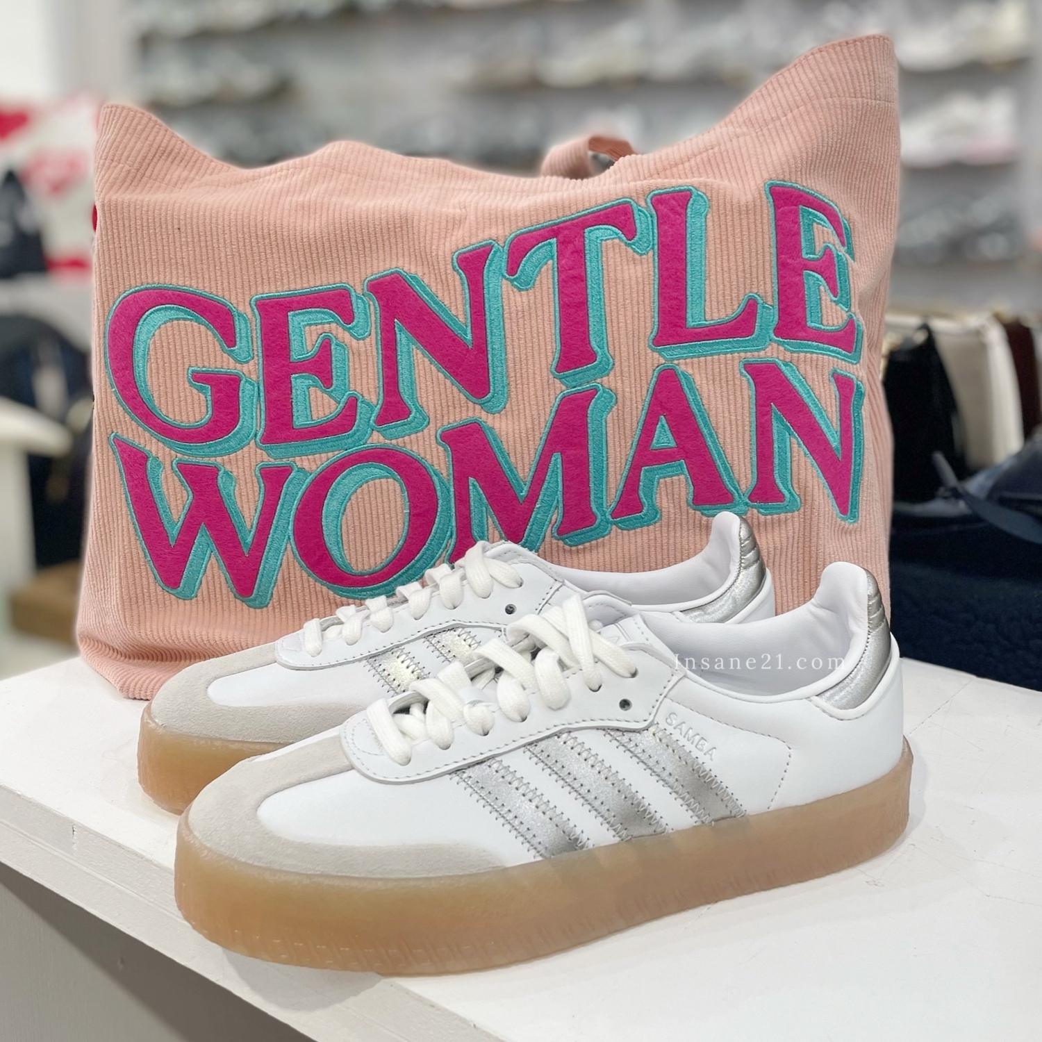 ADIDAS SAMBAE W 白底銀線 厚底舒適 休閒 德訓鞋  JS3943