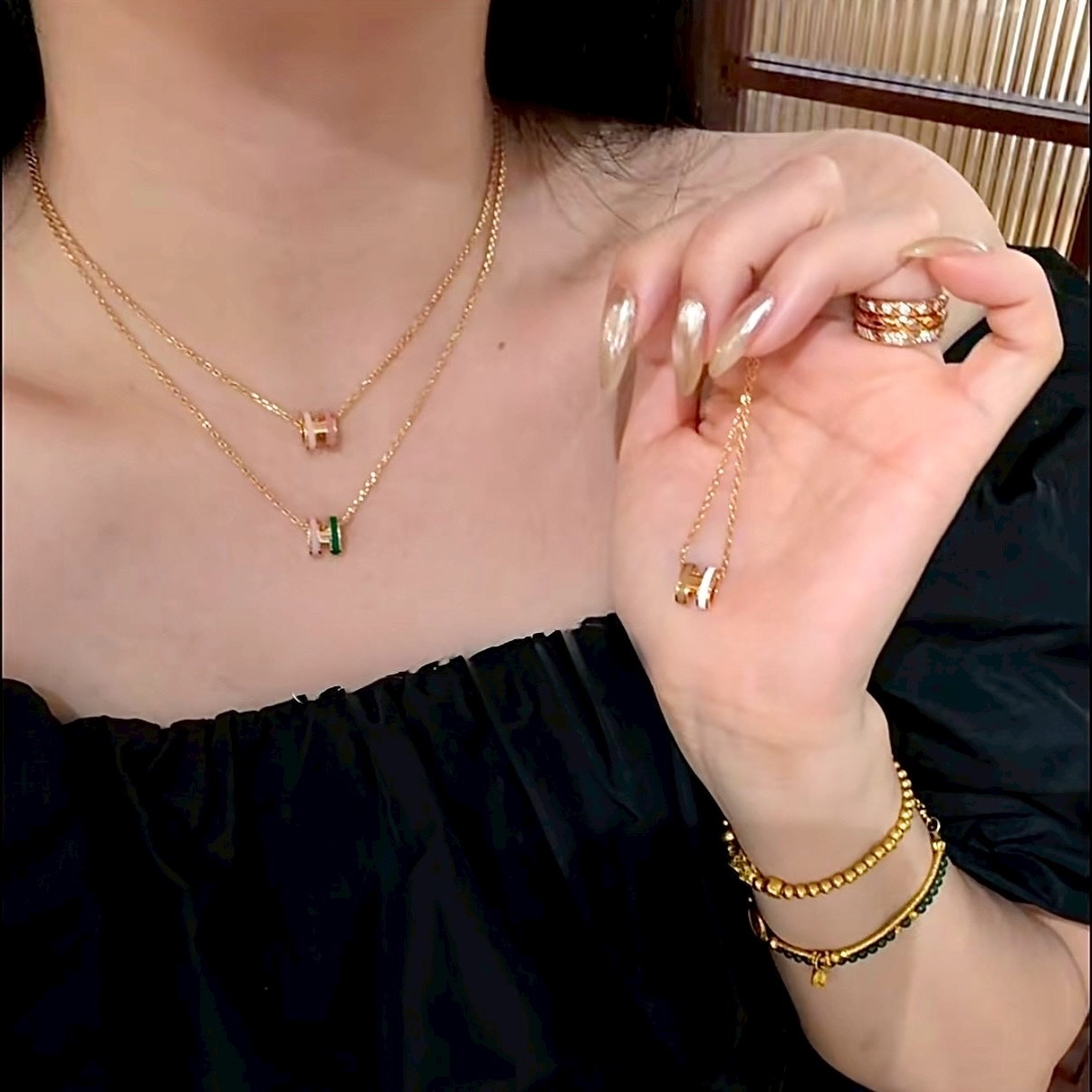 18k”personalized mini H雙色琺瑯高奢定製項鍊