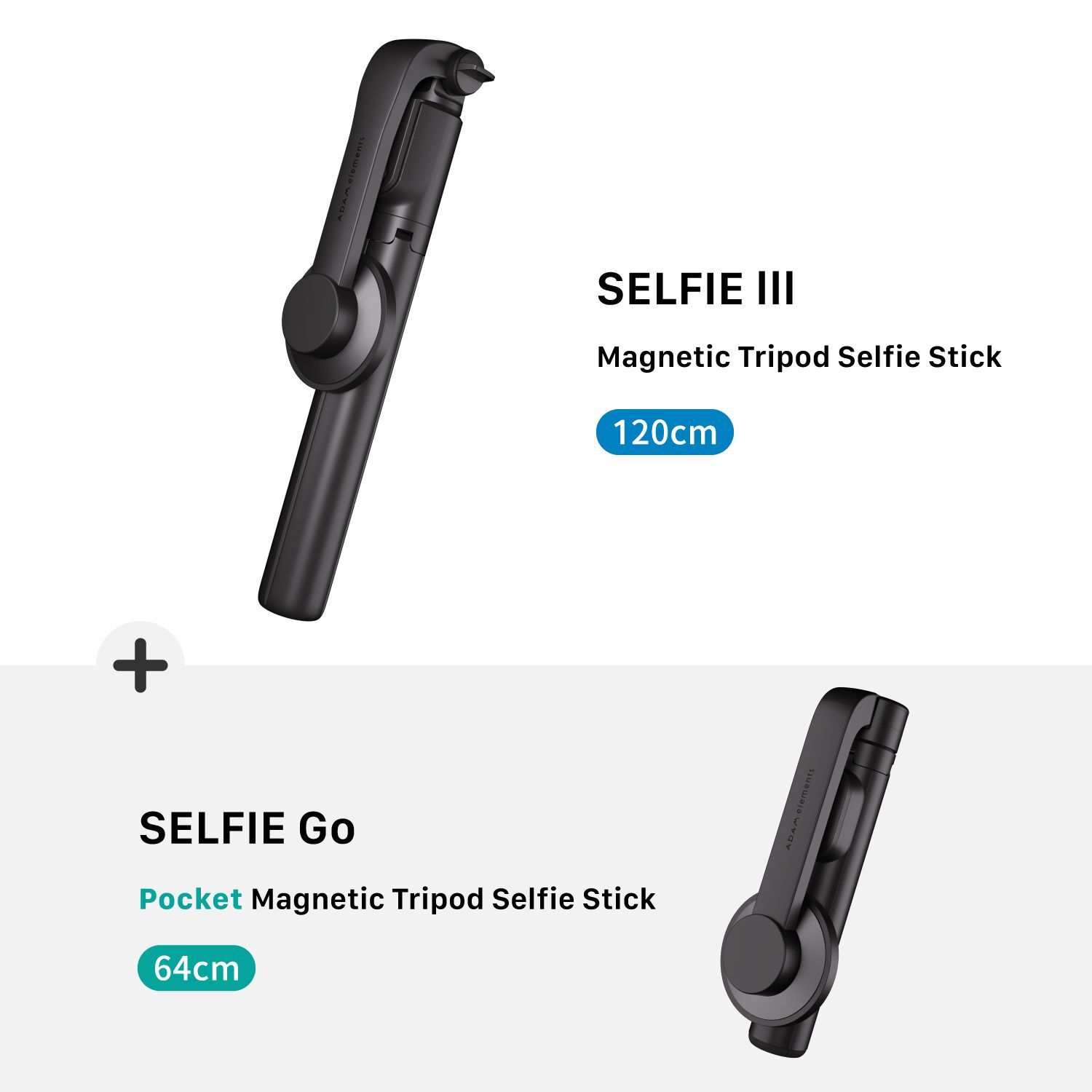 SELFIE III Magnetic Tripod Selfie Stick + SELFIE Go Pocket Magnetic Tripod Selfie Stick