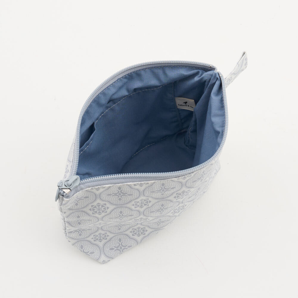 印花樂拉鏈梯形收納包/玻璃海棠/寧靜灰藍