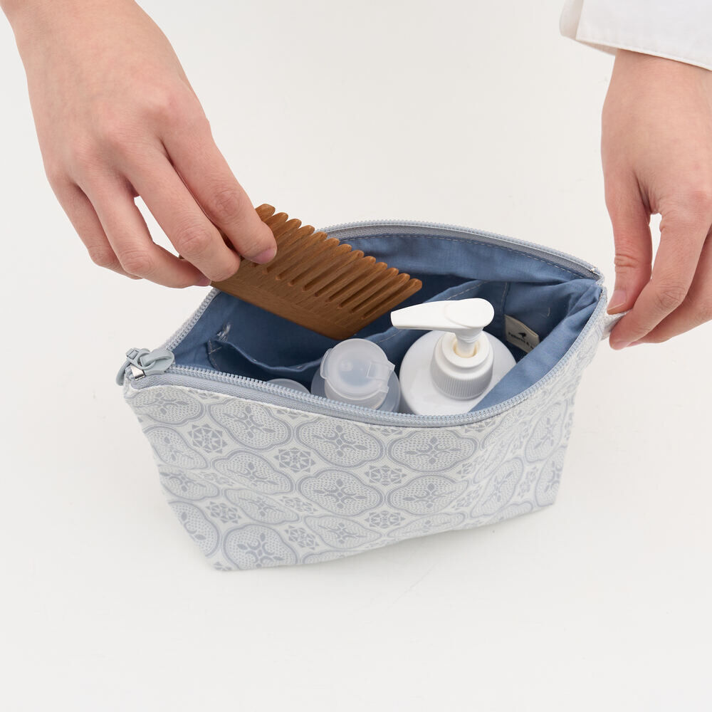 印花樂拉鏈梯形收納包/玻璃海棠/寧靜灰藍