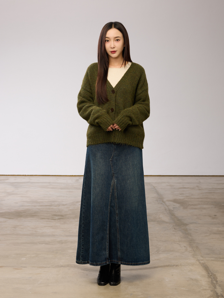 不規則縫線牛仔傘裙