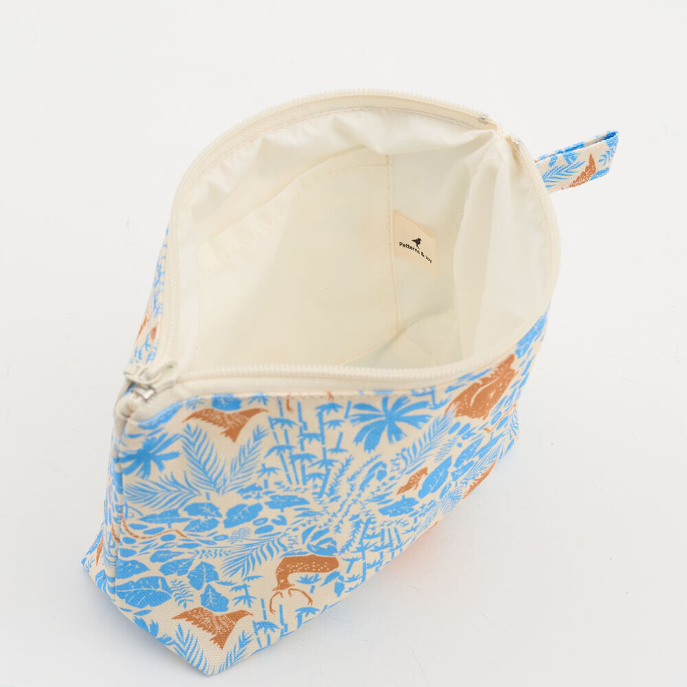 印花樂拉鏈梯形收納包/山林朋友/橘藍