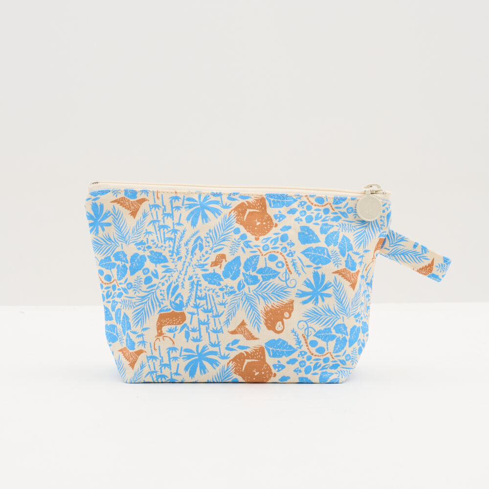 印花樂拉鏈梯形收納包/山林朋友/橘藍