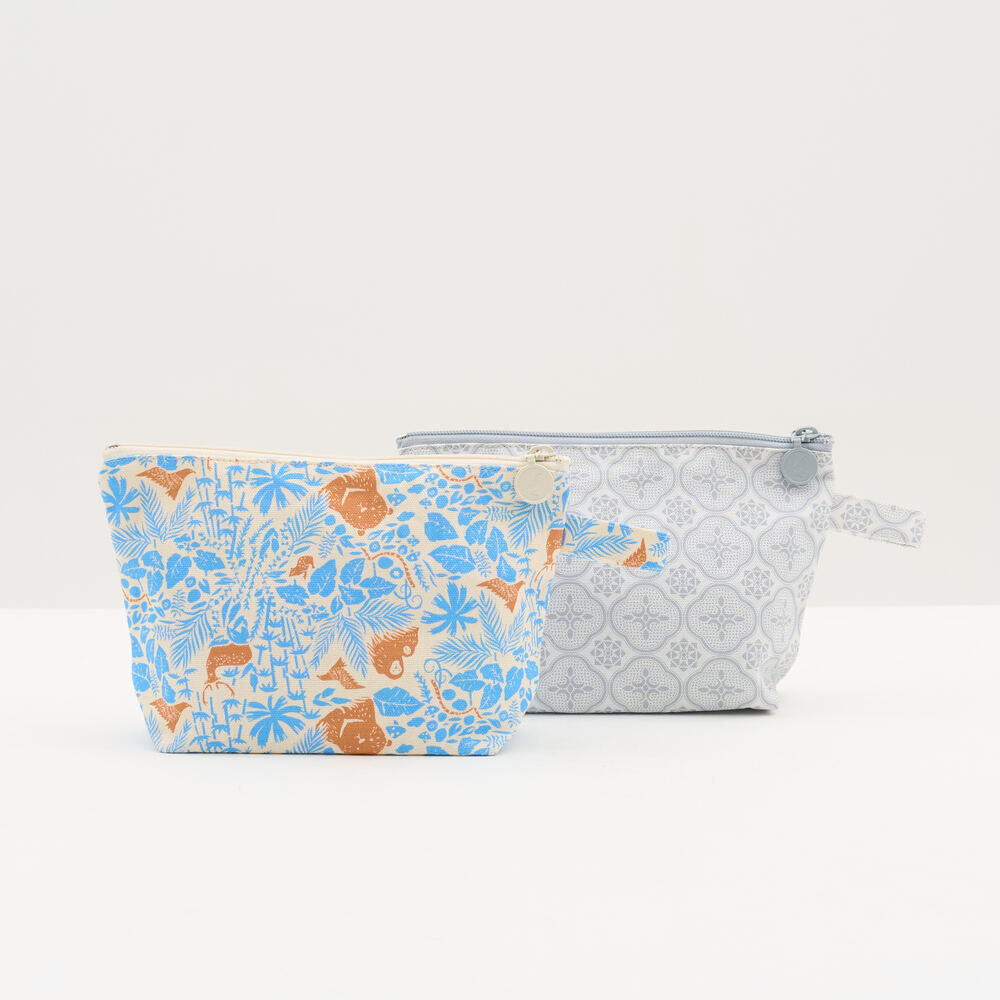 印花樂拉鏈梯形收納包/山林朋友/橘藍