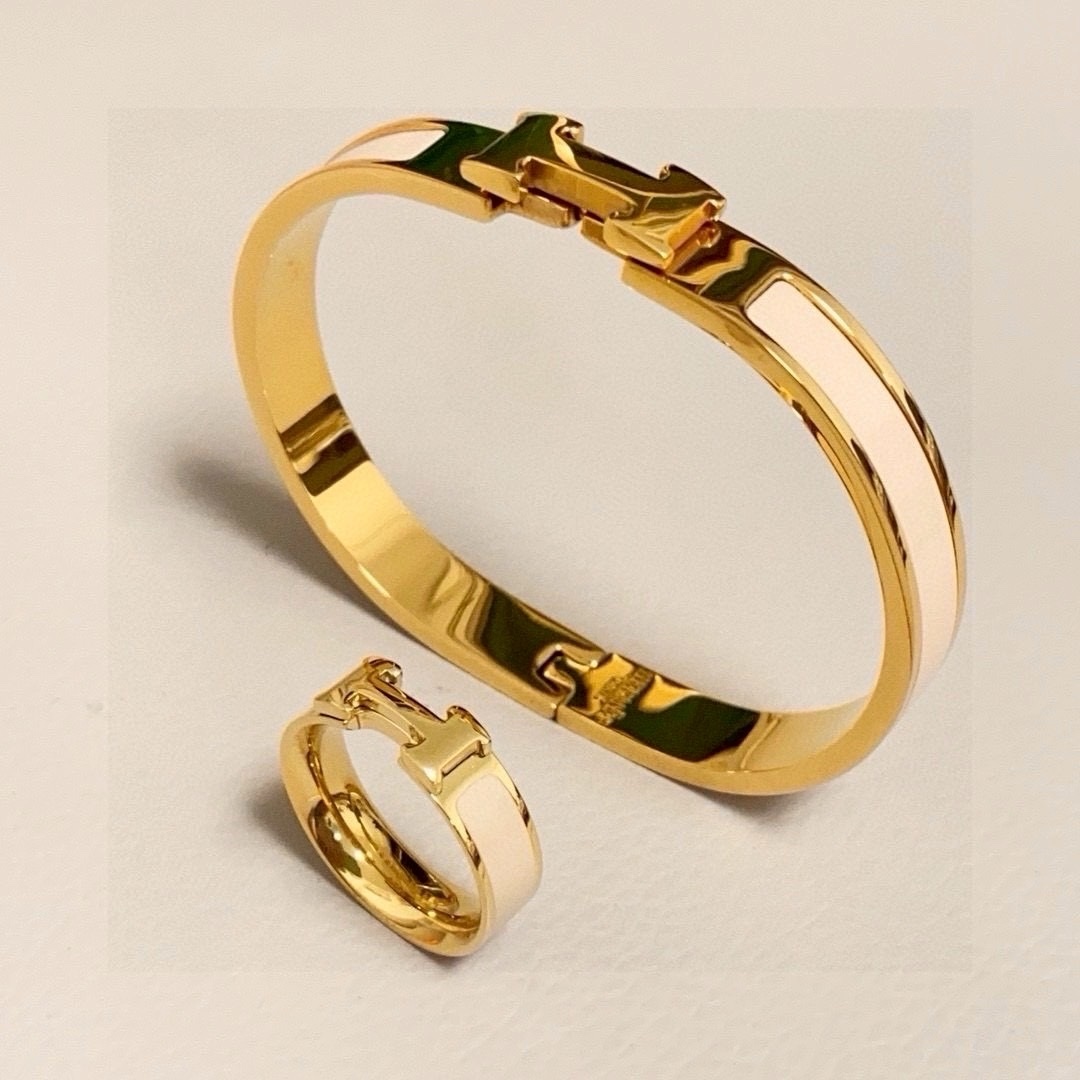 18k”Hm奶茶色琺瑯”經典高奢定製8mm細手鐲/戒指