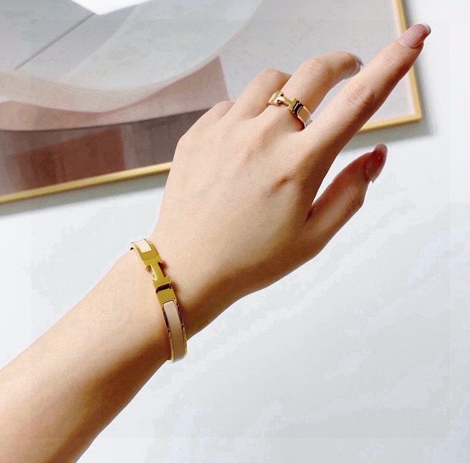 18k”Hm奶茶色琺瑯”經典高奢定製8mm細手鐲/戒指