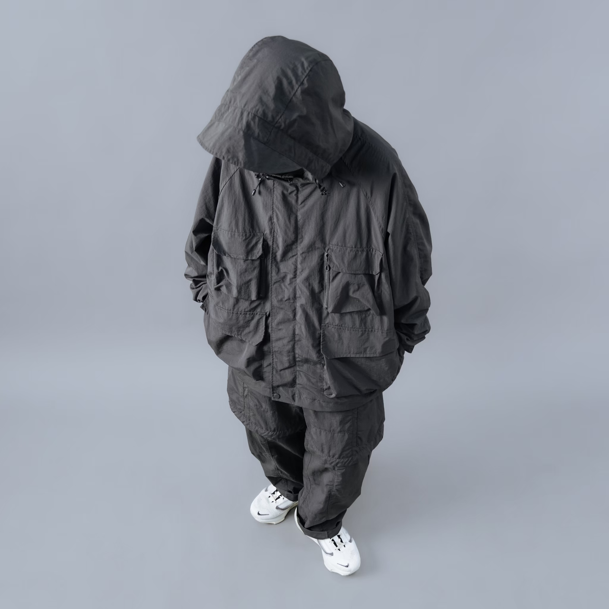 SBG 防潑水立體格紋寬鬆口袋連帽外套 SB1112