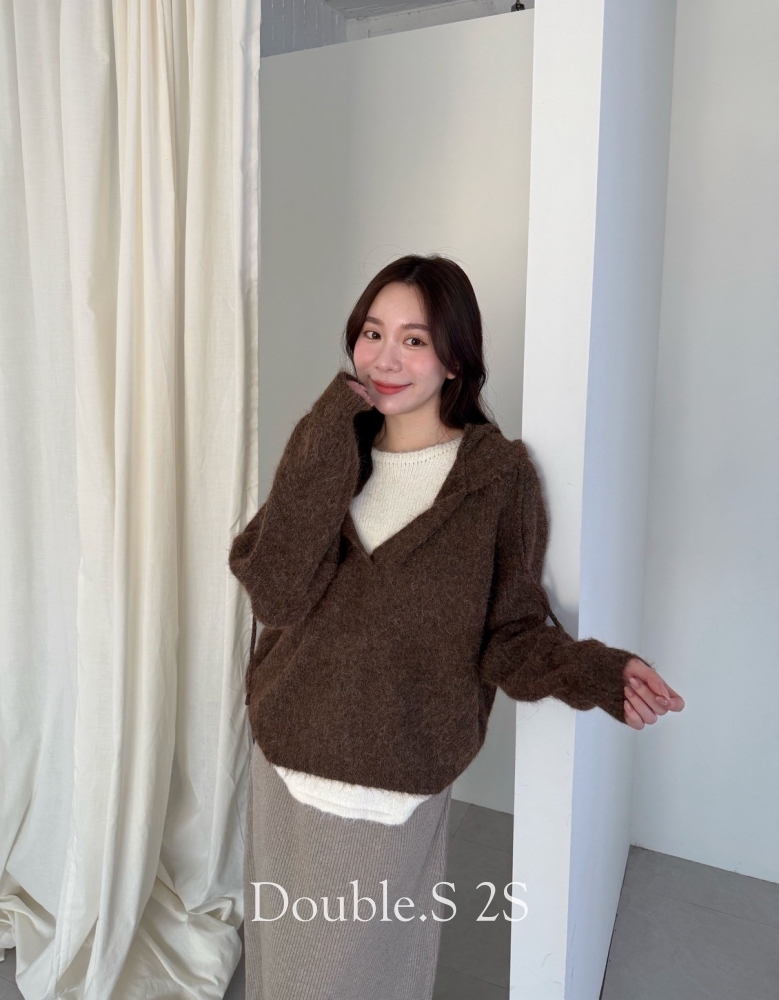 慵懶層次感假兩件連帽毛衣*3色