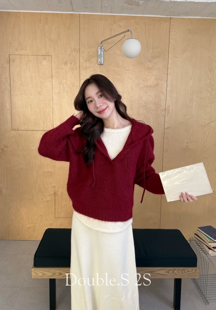 慵懶層次感假兩件連帽毛衣*3色