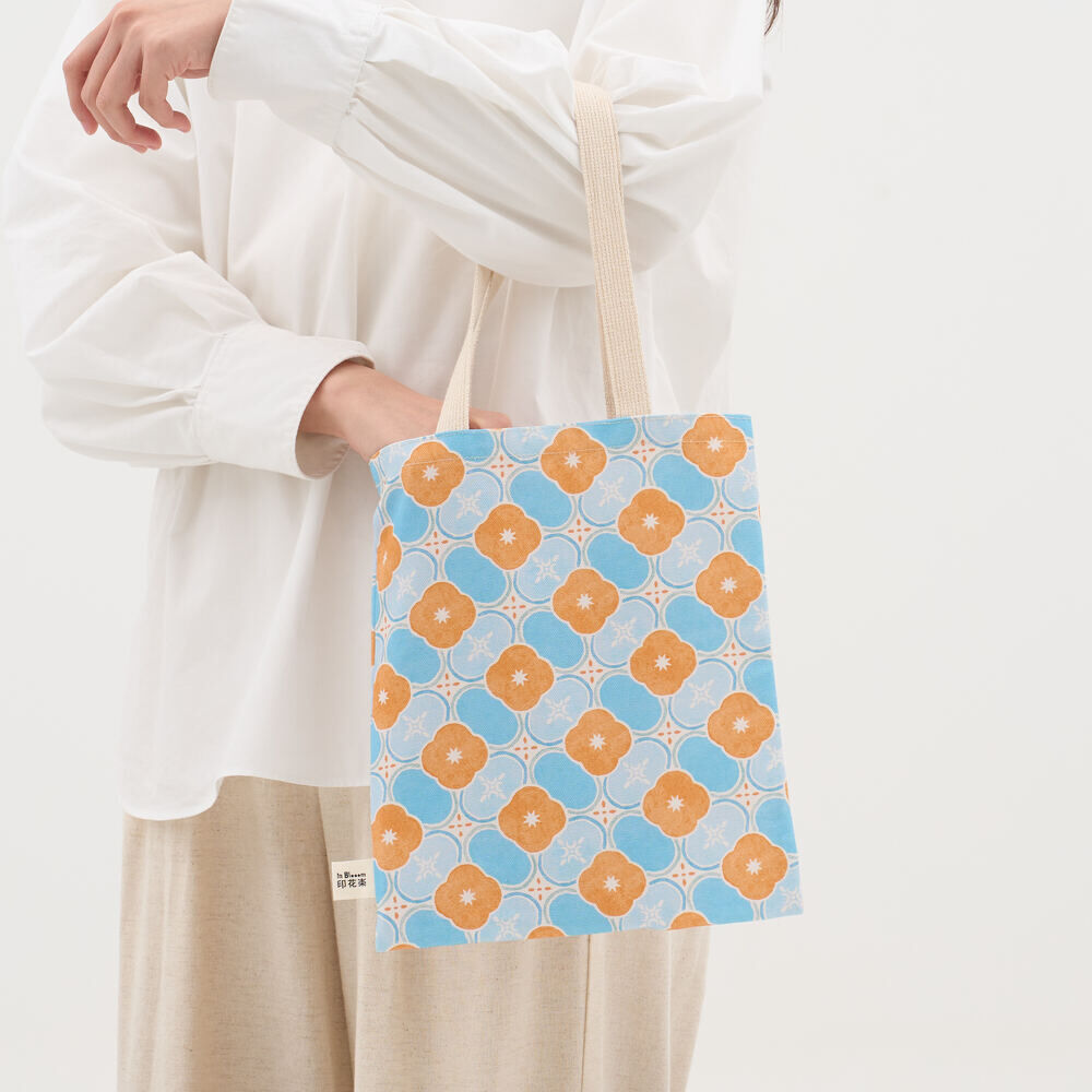 Book Tote Bag/Begonia Glass Pattern No.18/Apricot & Blue