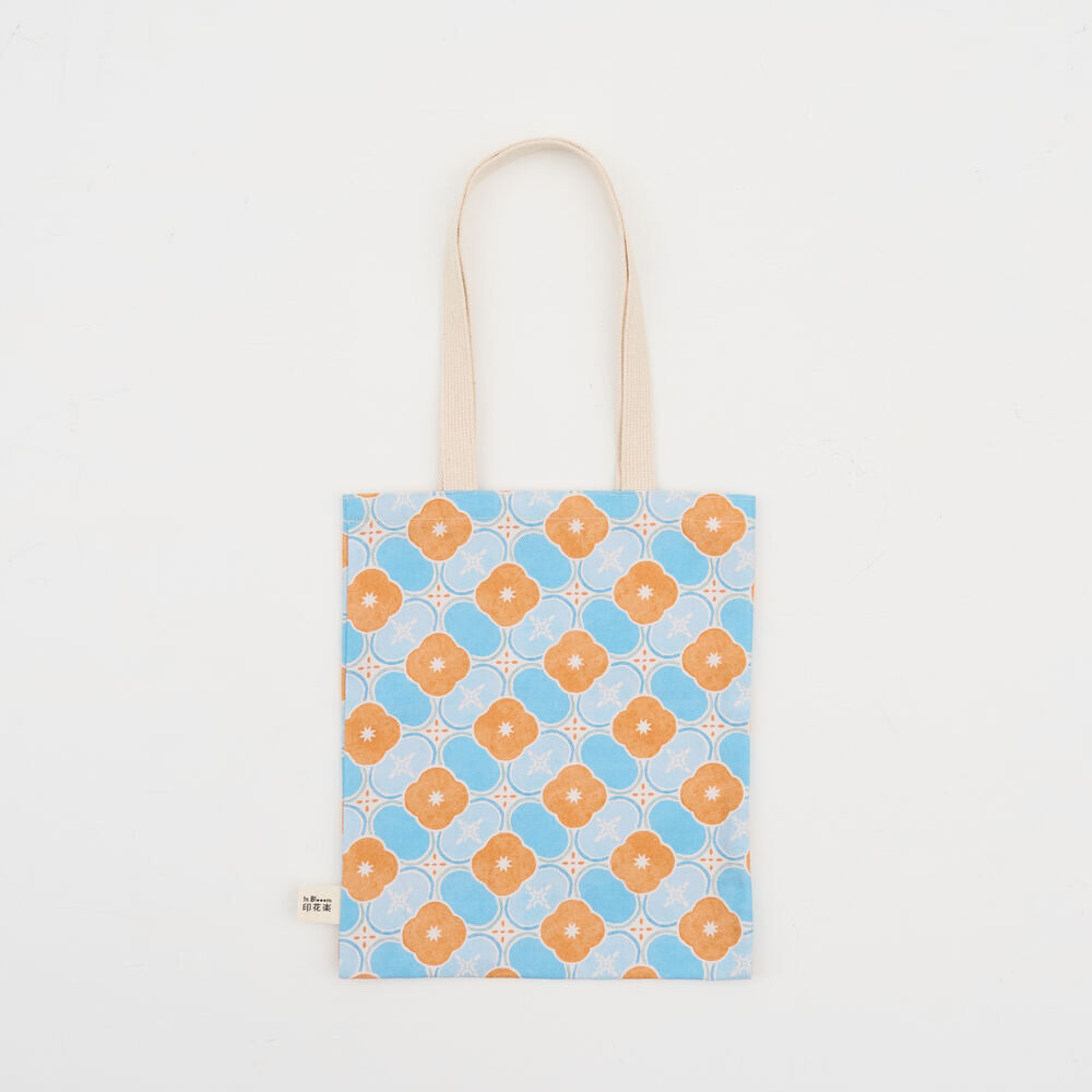印花樂花布小書袋/玻璃海棠18號/杏桃橘藍