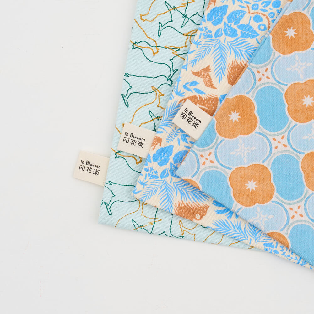 印花樂花布小書袋/玻璃海棠18號/杏桃橘藍
