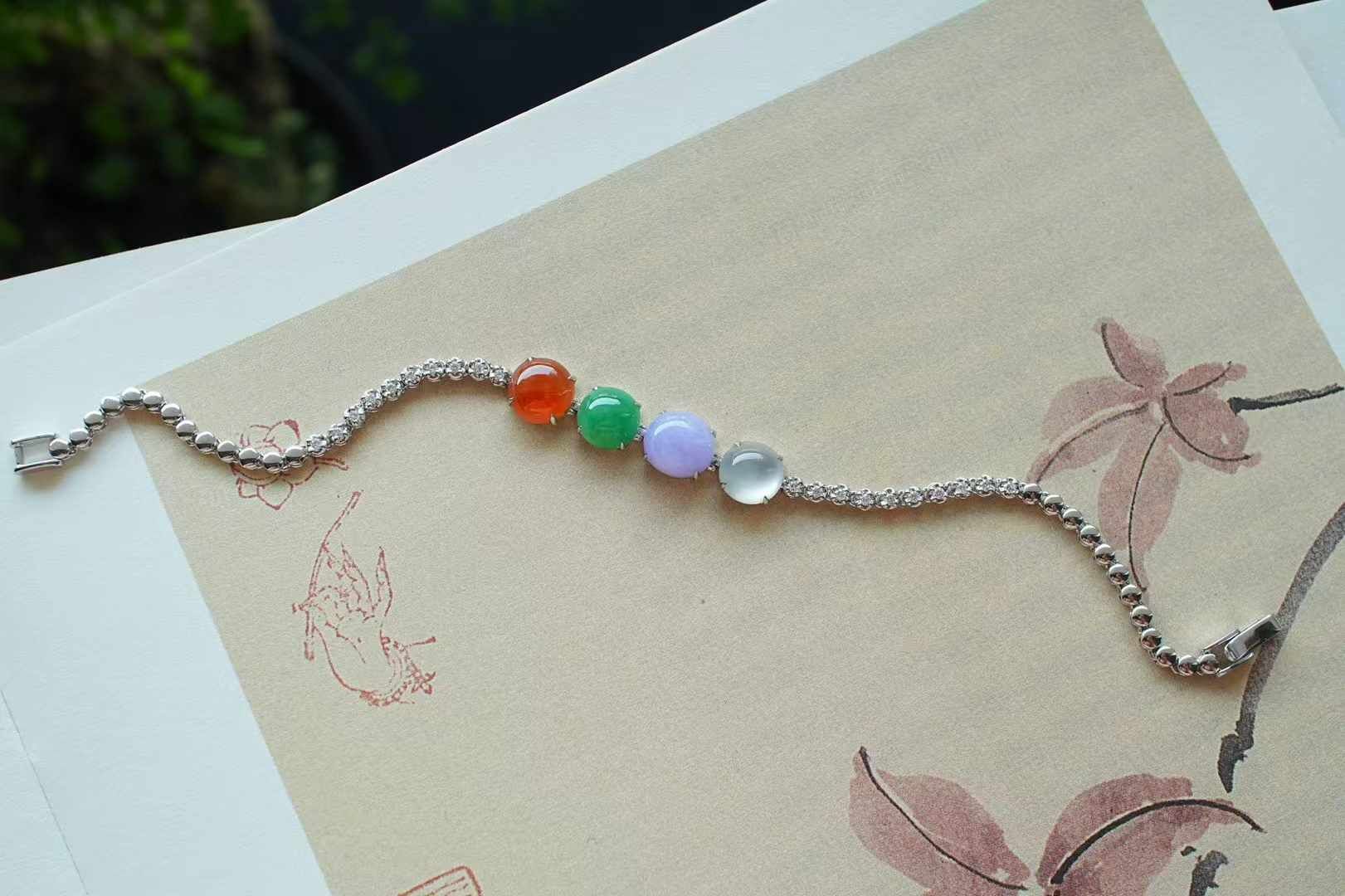 翡翠蛋面手鏈,天然翡翠A玉, 緬甸玉, Jade, Jadeite