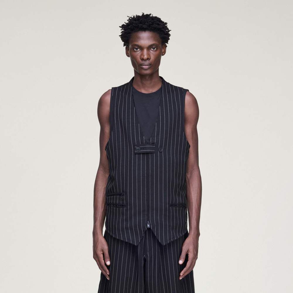 【 Y-3 SUPS TAILORED VEST 條紋剪裁背心 - 黑 】