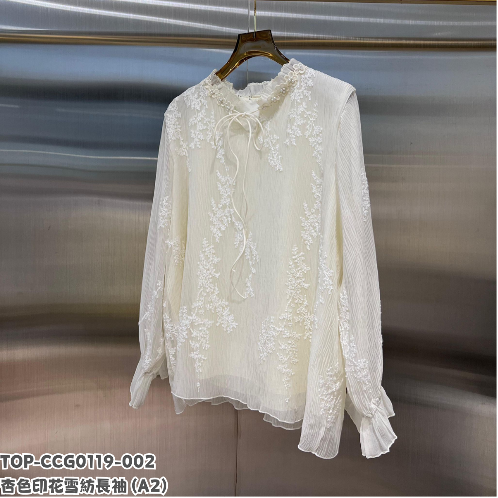 TOP-CCG0119-002 杏色印花雪紡長袖 (A2)