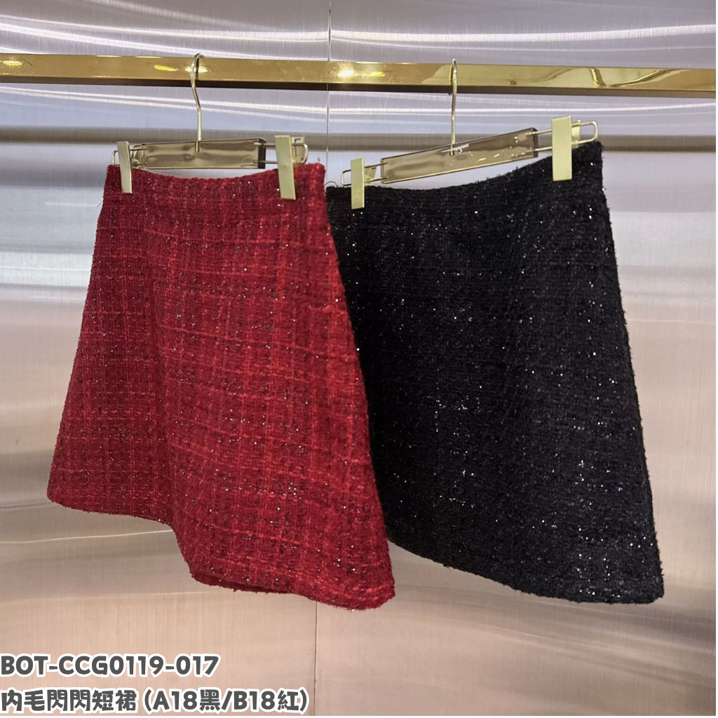 BOT-CCG0119-017 內毛閃閃短裙 (A18黑/B18紅)