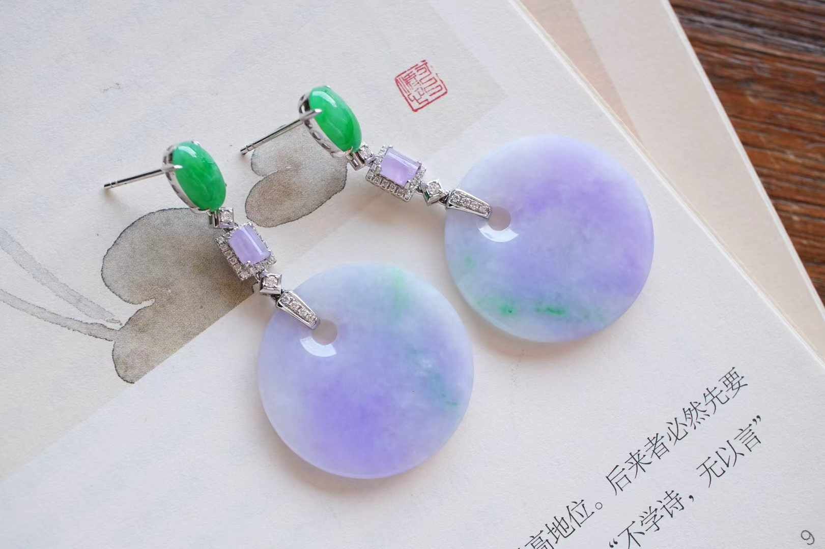 翡翠圓牌耳墜 (27.8mm直徑),天然翡翠A玉, 緬甸玉, Jade, Jadeite