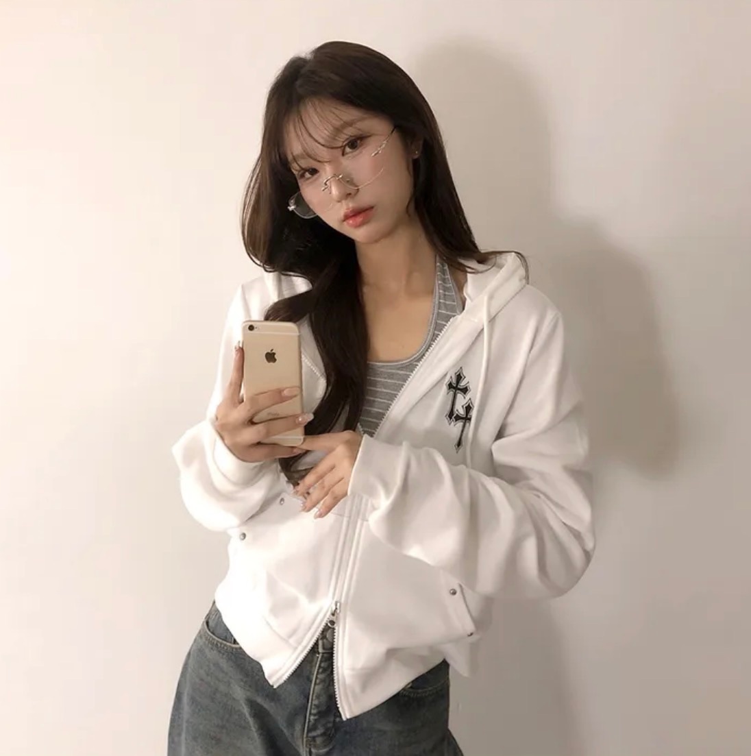 【21/1完額外95折優惠！首批優惠價預訂】韓國十字窩釘連帽雙拉鍊外套（4色）