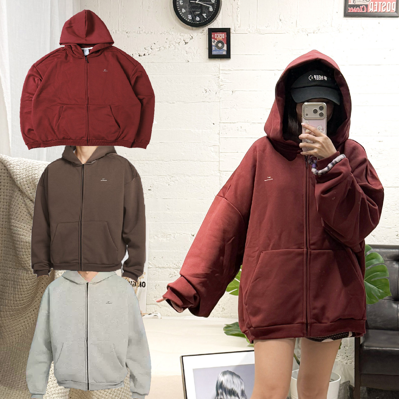 男款 NIKE THERMA-FIT JACKET 咖啡色 酒紅色 灰色 小標 印花 內刷毛 寬鬆 休閒 運動 長袖 連帽 外套【IO3690】NKTF