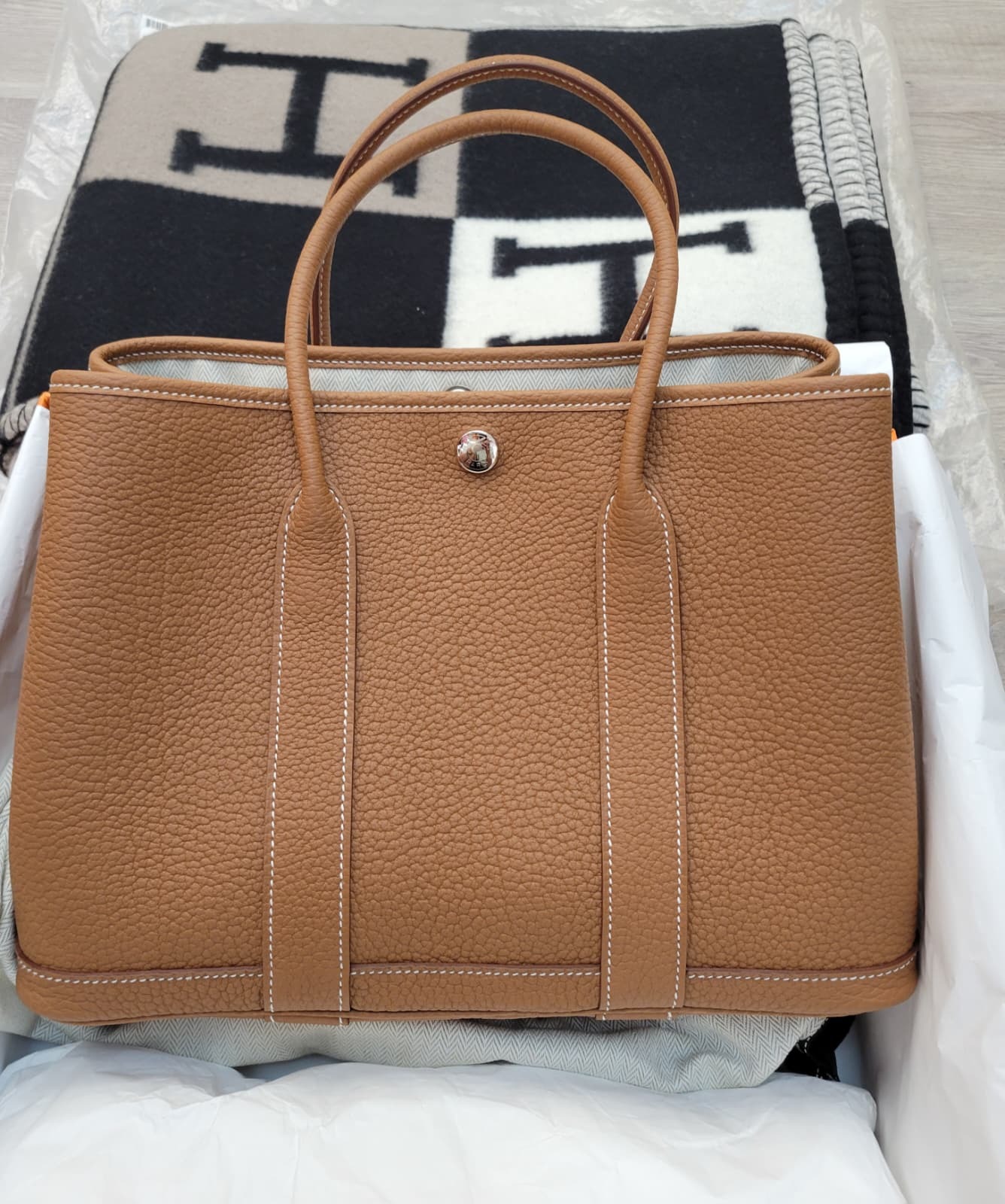 99%NEW HERMES GARDEN PARTY 30 GOLD CK 金棕色