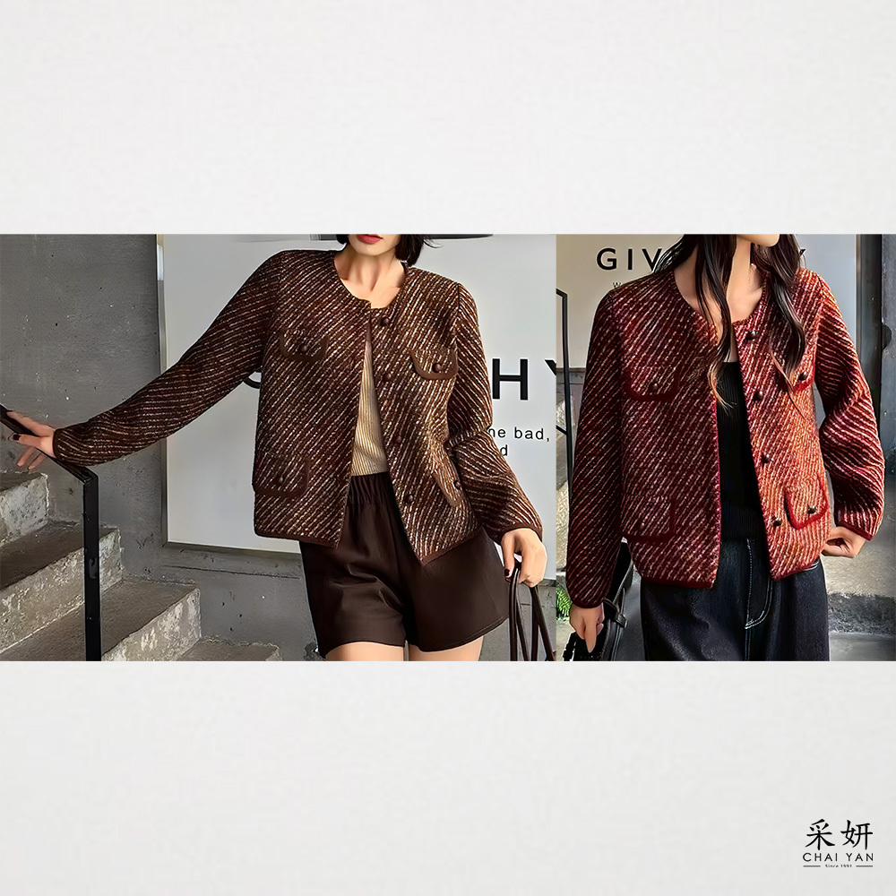 亮蔥斜混織假口袋針織外套