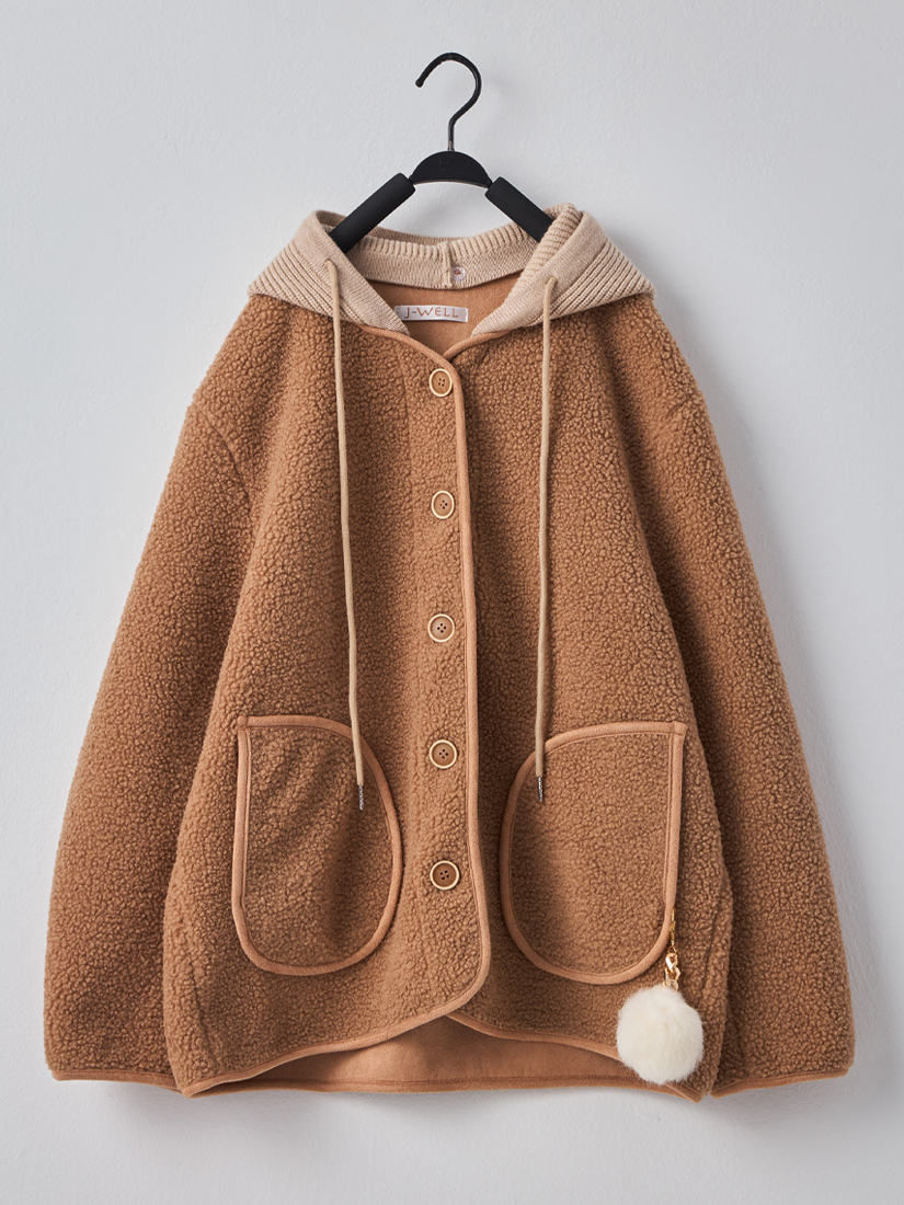 搖粒絨連帽外套圓領毛衣A字長裙組合