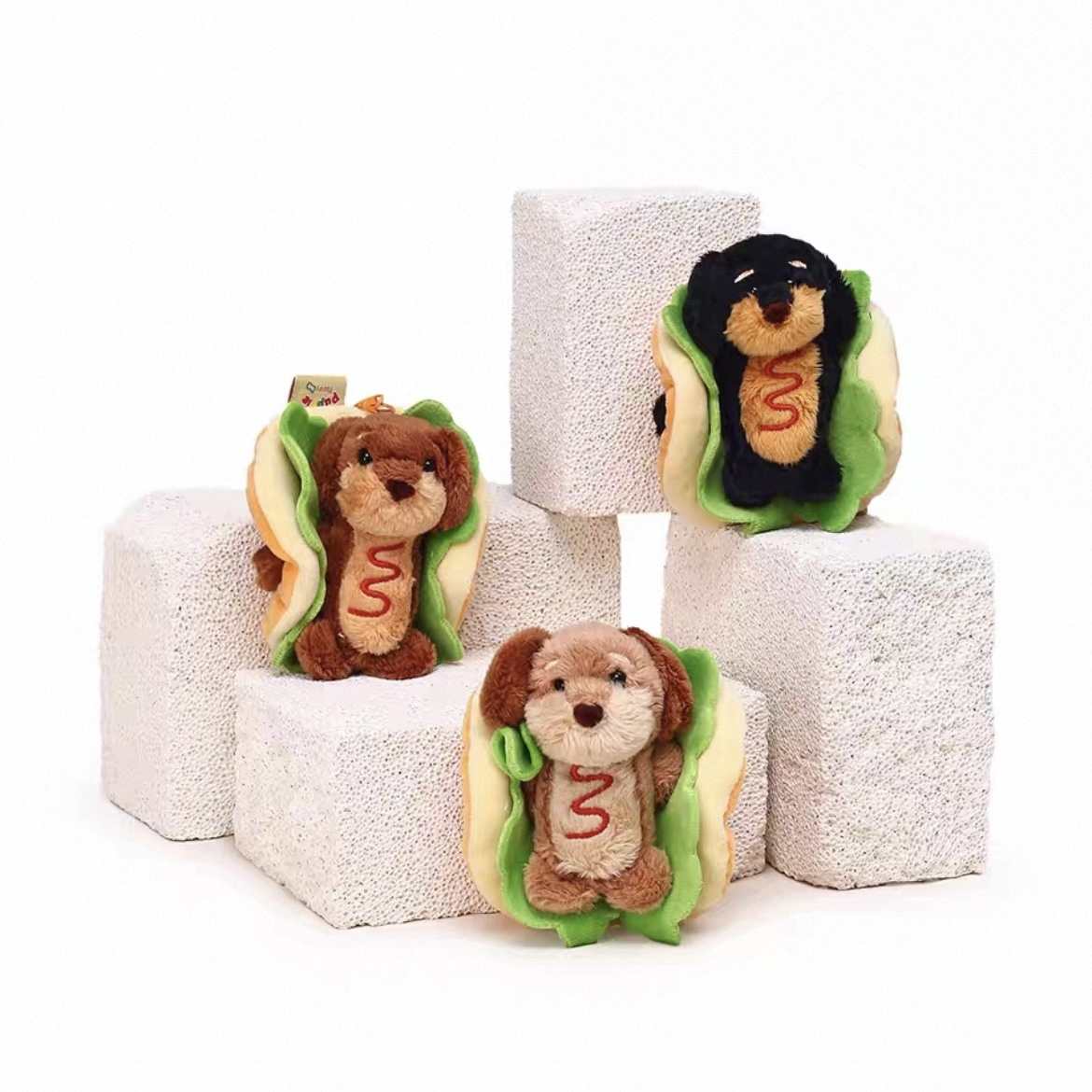 臘腸狗 漢堡造型 毛絨吊飾 趣味 療癒 吊飾 鑰匙圈