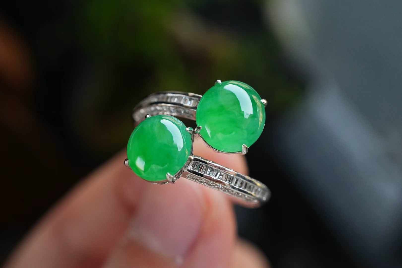 翡翠雙蛋戒指,天然翡翠A玉, 緬甸玉, Jade, Jadeite