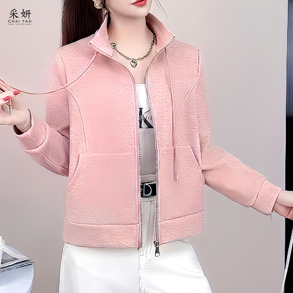 素色字母刺繡刷毛外套