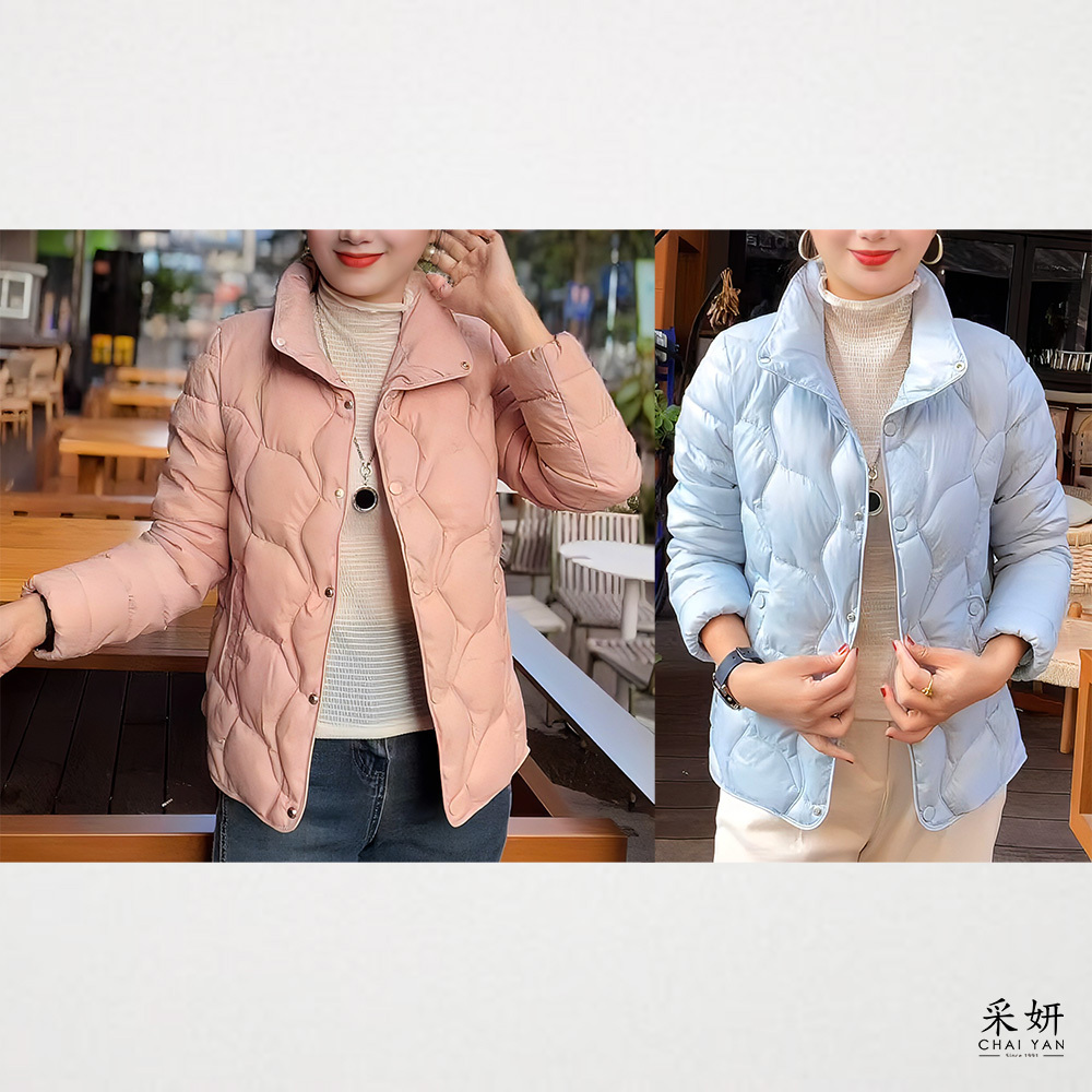 波浪紋壓釦鋪棉外套