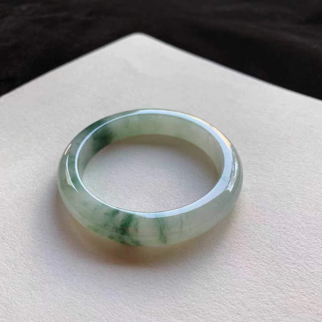 翡翠飄花正圈手鐲,天然翡翠A玉, 緬甸玉, Jade, Jadeite