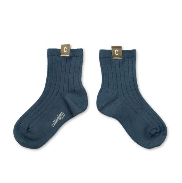 (預購) COLLEGIEN C標羅紋短襪 Cyril - 960 Bleu Cendré 灰藍
