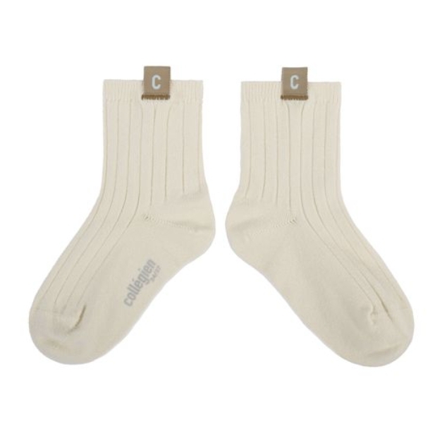 (預購) COLLEGIEN C標羅紋短襪 Cyril - 037 Doux Agneaux 米白