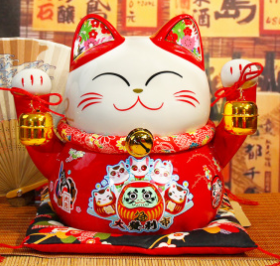 0119gz253-招財貓-10寸紅貓大發利市(A253)