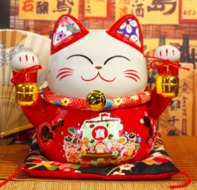 0119gz255-招財貓-10寸五福臨門紅貓(A255)