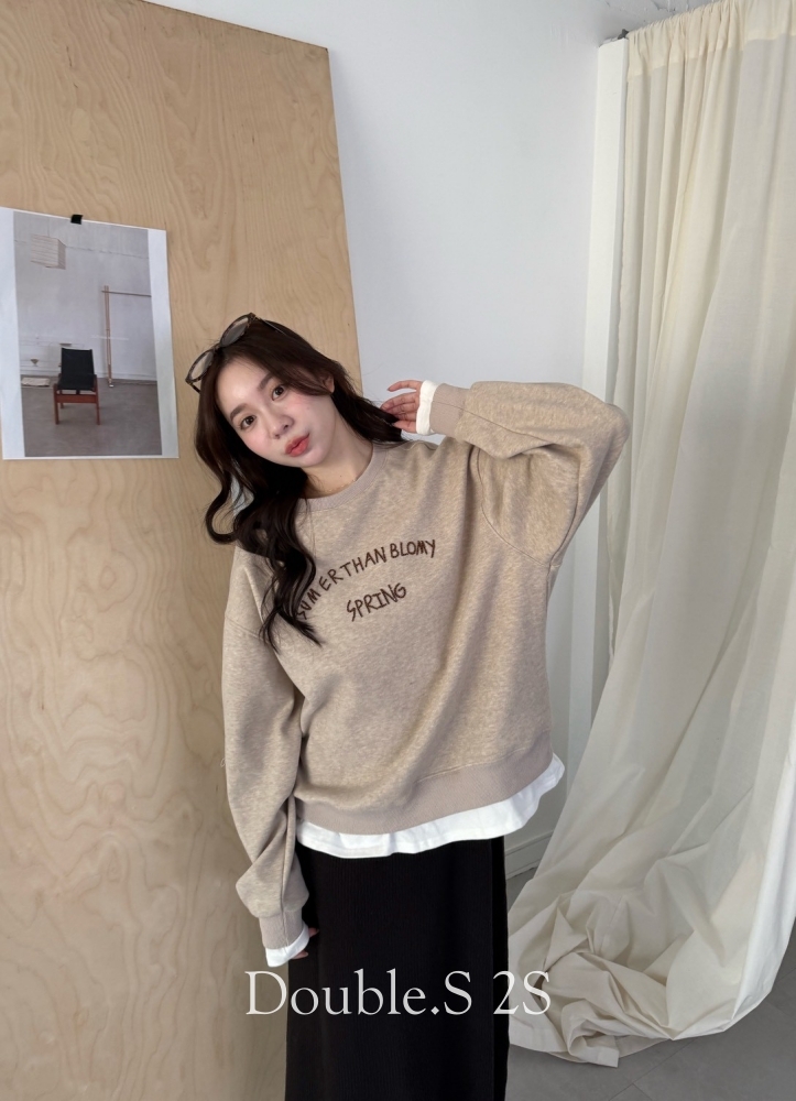 假兩件內磨毛刺繡大學T*3色