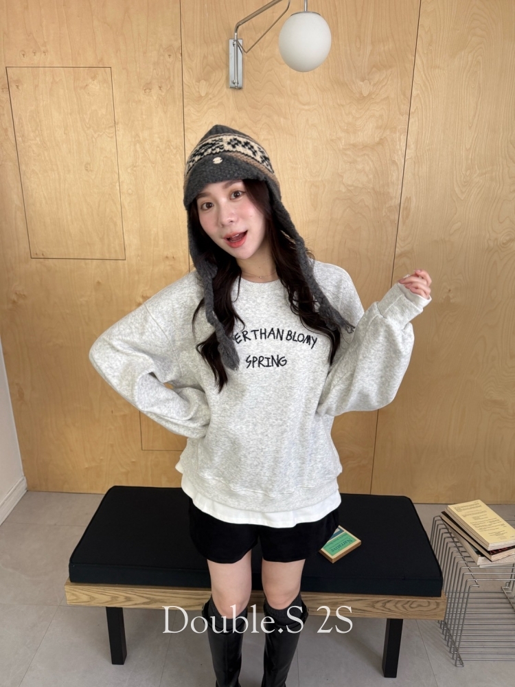 假兩件內磨毛刺繡大學T*3色