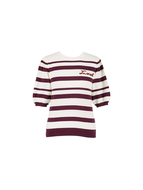 TWIN-SET 橫條針織短袖上衣(紅白)