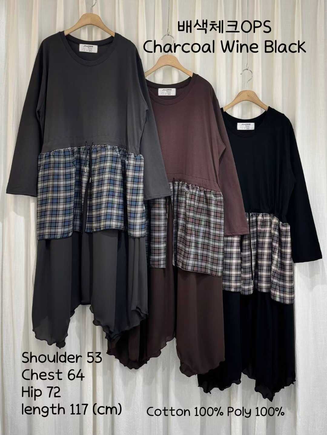 CI5422 日系拼接格紋不規則下擺連身裙 *特價* (優惠碼同充值購物金不適用)