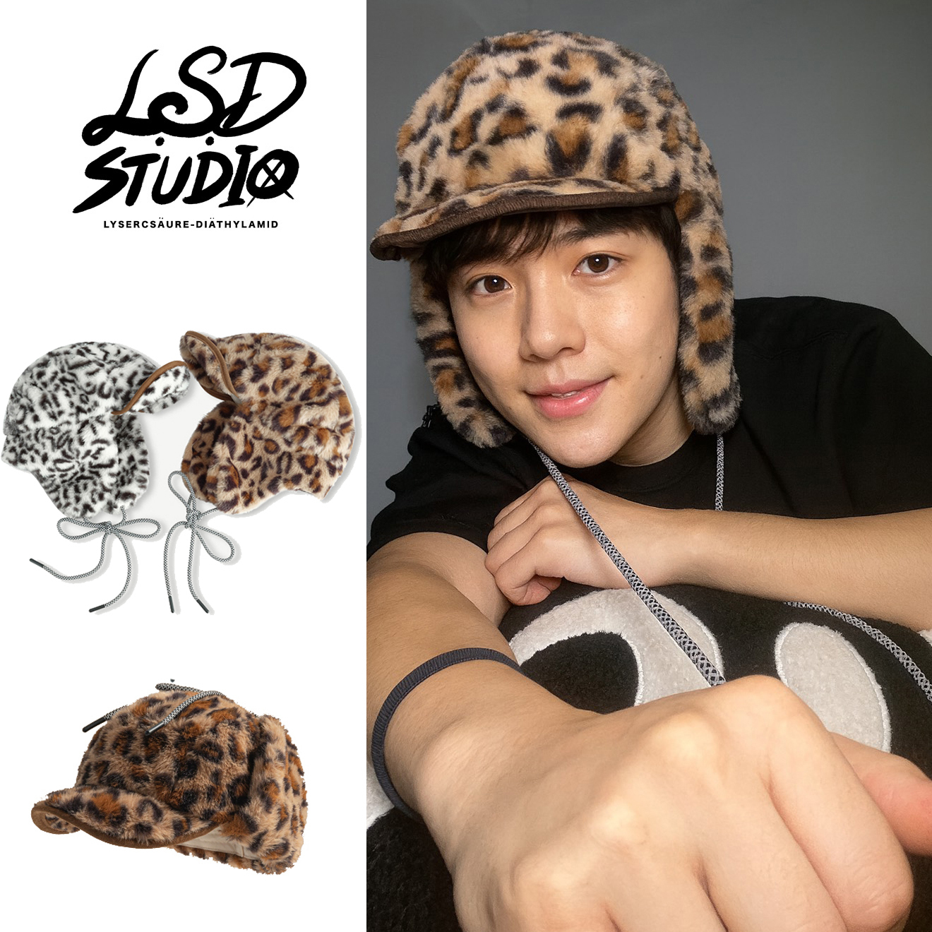 現貨|豹紋絨毛飛行帽【HTLZ422】