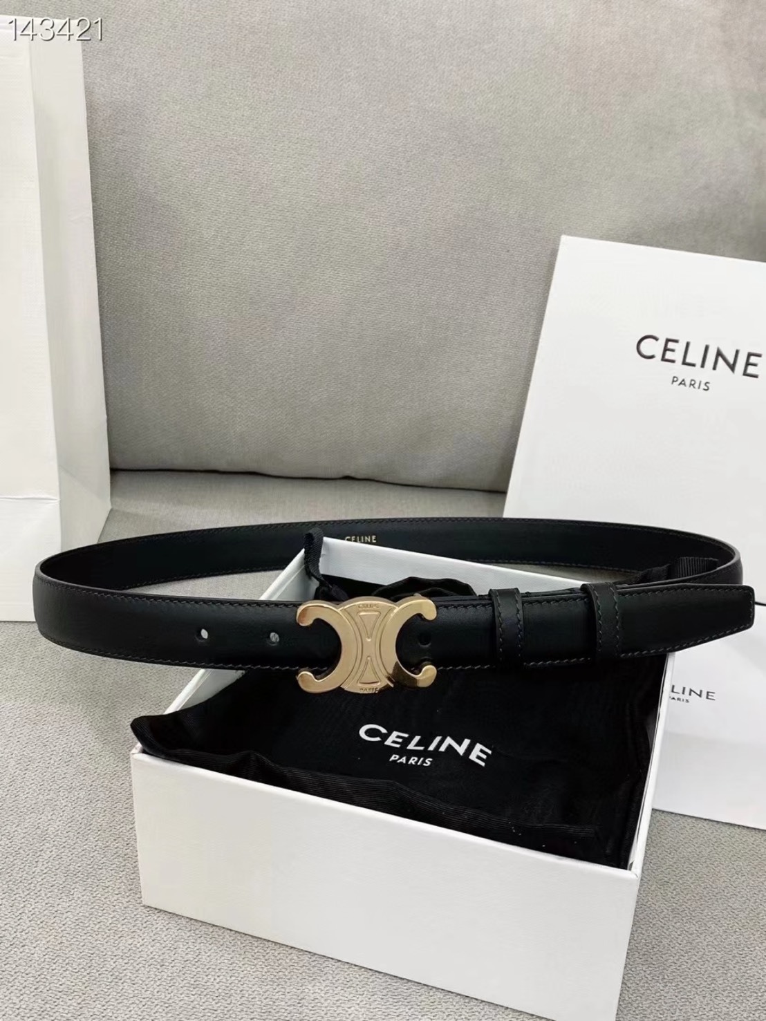 Celine 凱旋門牛皮皮帶