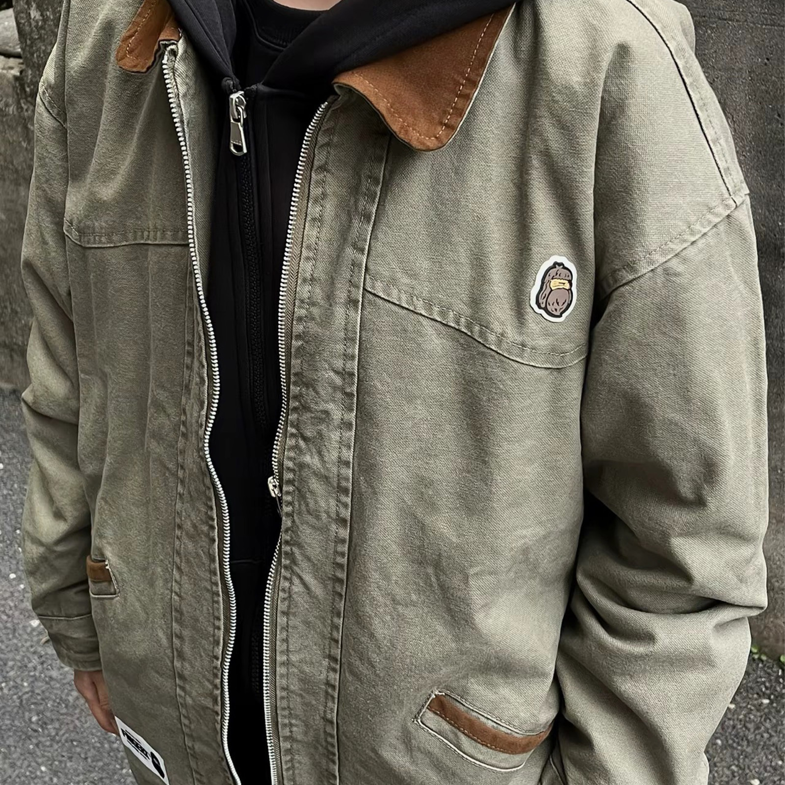 Fingercroxx FGXX BAPE A BATHING APE 猿人頭 短版 工裝外套 夾克 黑 軍綠 卡其