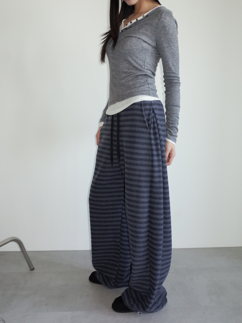 elastic drawstring striped brushed cotton trousers in CHARCOAL